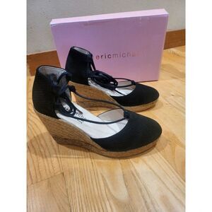 Eric Michael Sam Wedge Sandals Women’s 6.5 UA Black Leather Lace-Up 37 EUR